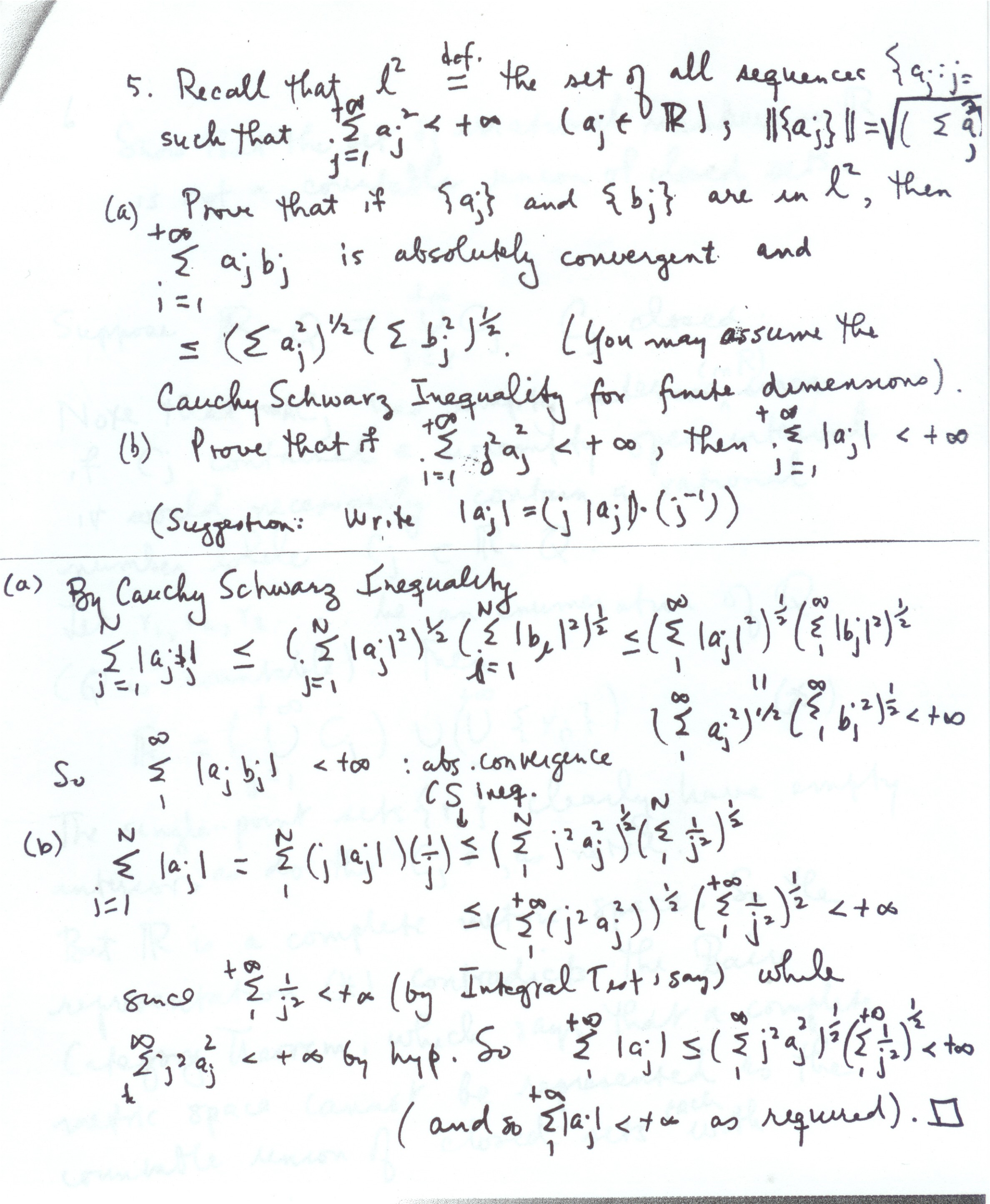 Math 131AH Some Answers from the final exam in December 2005